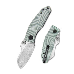 KUBEY Monsterdog Damascus & Green Folding Knife