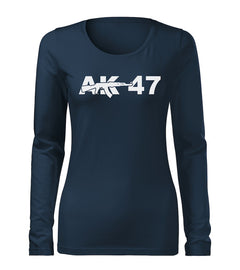 DRAGOWA Slim γυναικείο μακρυμάνικο μπλουζάκι AK-47 160 g/m², σκούρο μπλε