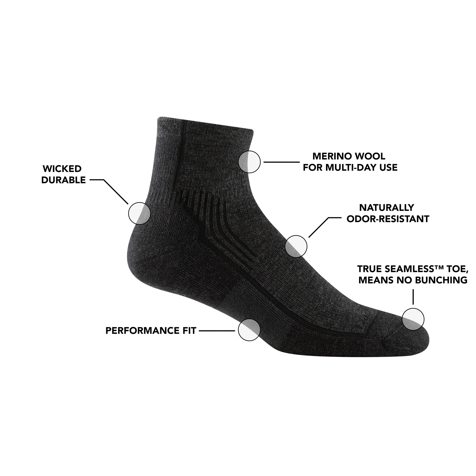 Darn Tough Hiker 1/4 hiking socks with cushioning, Rye