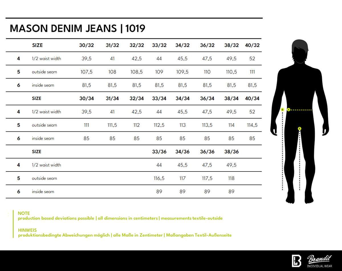Veľkostná tabuľka Mason Denim Jeans
