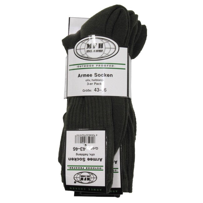 MFH Κάλτσες Στρατού Μεσαίου Μήκους, OD green, 3 πακέτα