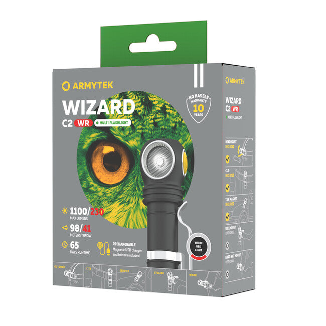 ArmyTek Wizard C2 WR κεφαλόφωτο LED με μαγνητικό στήριγμα τροφοδοσία από συσσωρευτή 1100 lm 3 h 65 g, Λευκό & Κόκκινο