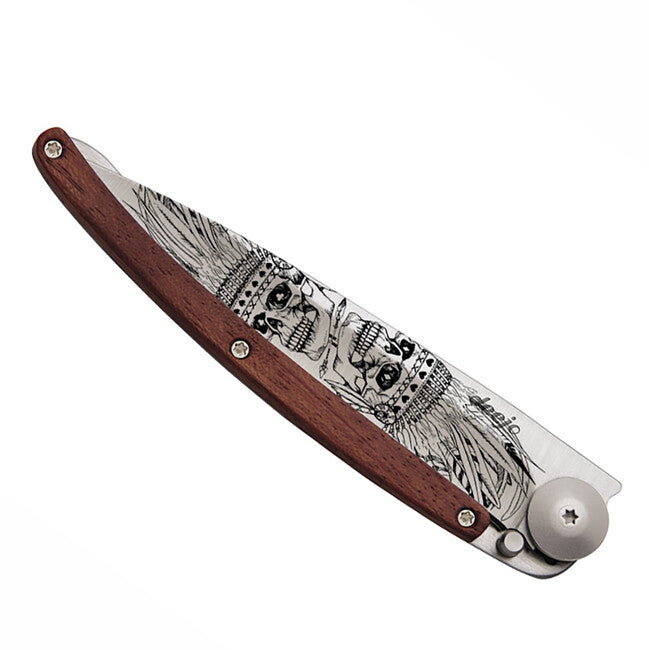 Deejo Tattoo Μαχαίρι με Κλείσιμο Indian Skull Coral Wood
