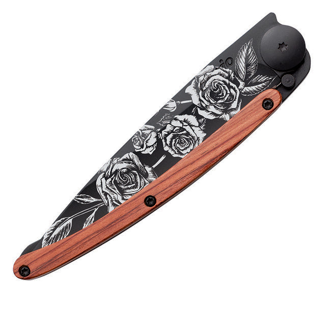 Deejo Black Tattoo Κλειστό Μαχαίρι Coralwood Roses