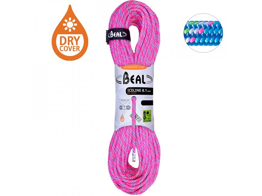 BEAL Ice Line Unicore Ημι-στατικό Σχοινί Ορειβασίας 8,1 mm 2 × 60 m, Φουξία / Μπλε