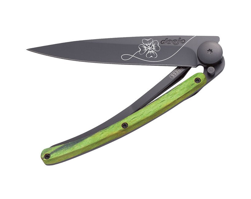 Deejo Tattoo Μαχαίρι Πτύσσης Black Green Beech, Lucky Charm