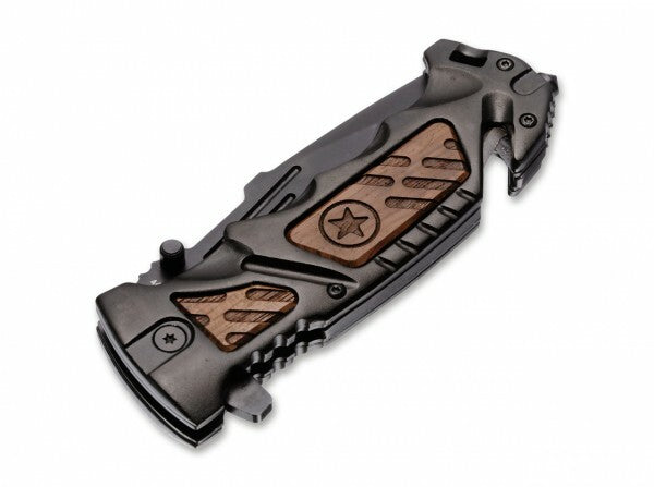 BÖKER® AK-14 Μαχαίρι 9,3 cm, Μαύρο, Αλουμίνιο, Ξύλο, Θήκη Nylon