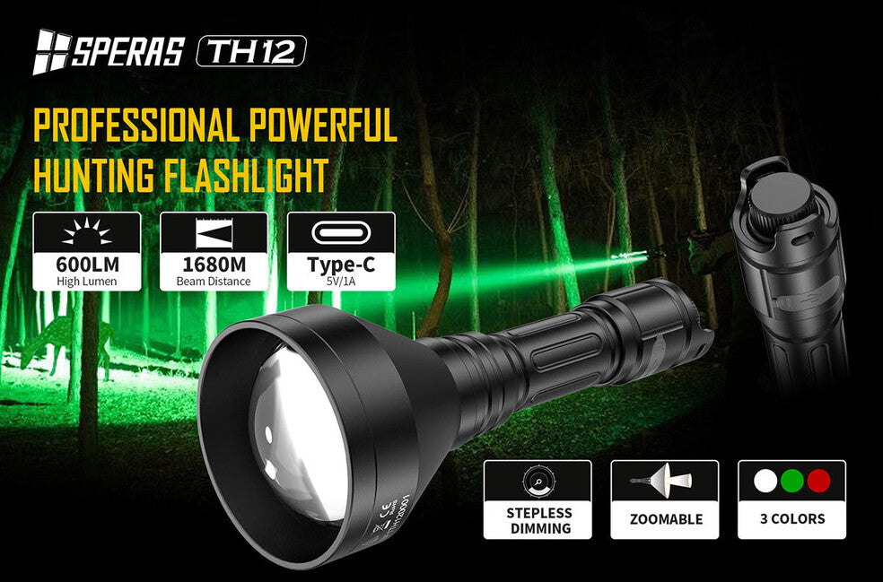 Speras TH12K Σετ Κυνηγετικού Φακού με Μπαταρία 1680M 600LM