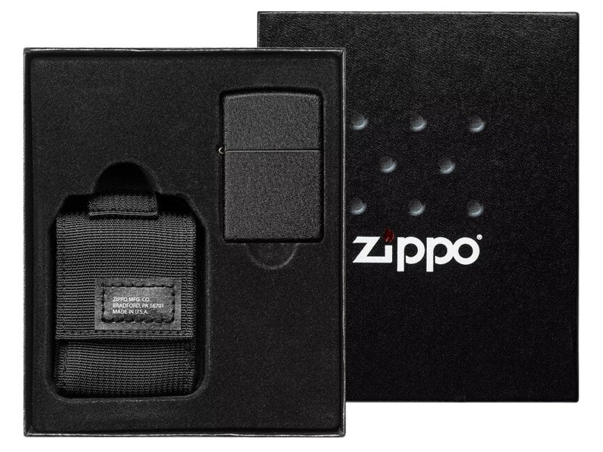 Zippo Black Crackle Σετ Τακτική Θήκη + Αναπτήρας, Μαύρο