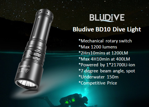 Bludive BD10 φακός κατάδυσης, μαύρο