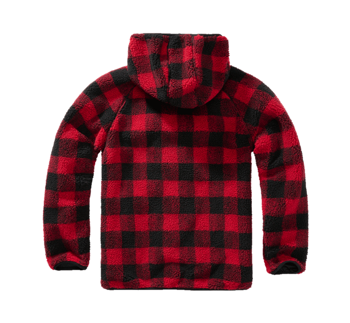 Brandit Worker Μπουφάν Fleece με Κουκούλα Teddyfleece, Κόκκινο/Μαύρο