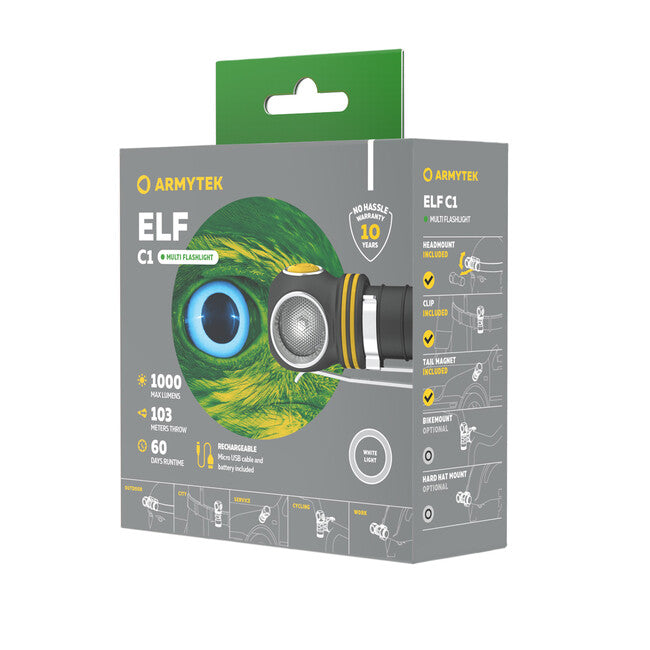 ArmyTek Elf C1 LED Φακός Χεριού Ψυχρό Λευκό Τροφοδοσία Μπαταρίας, 1000 lm, 1440 h, 56 g