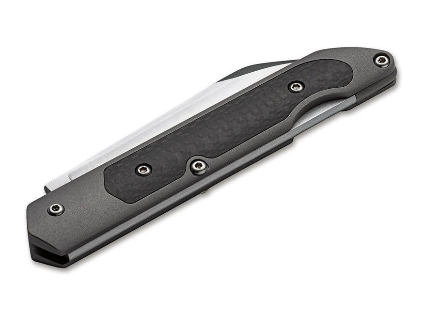 Böker Plus Genios Μαχαίρι Τσέπης με Δερμάτινη Θήκη, 7,7 cm, Γκρι