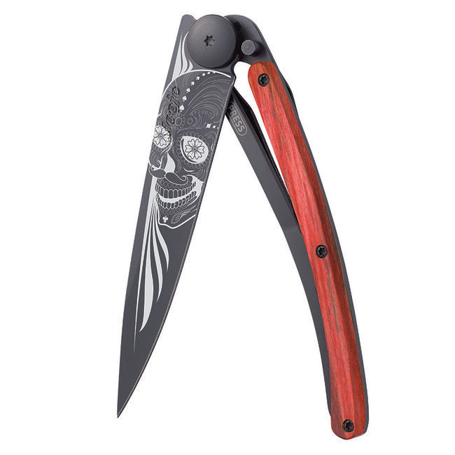 Deejo Latino Μαχαίρι Складиμου Black Tattoo Biker Red Beech Κρανίο