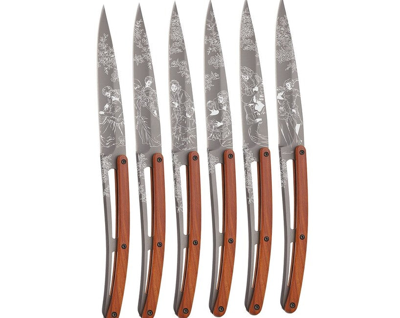 Deejo Tattoo Σετ Μαχαιριών Steak Toile de Jouy, Ανοιχτό Γκρι Επιφάνεια, Coralwood