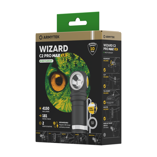 ArmyTek Wizard C2 Pro Max LR Φακός LED Τσέπης με Κλιπ Ζώνης, με Θήκη, Τροφοδοσία από Μπαταρία, 4150 lm, White