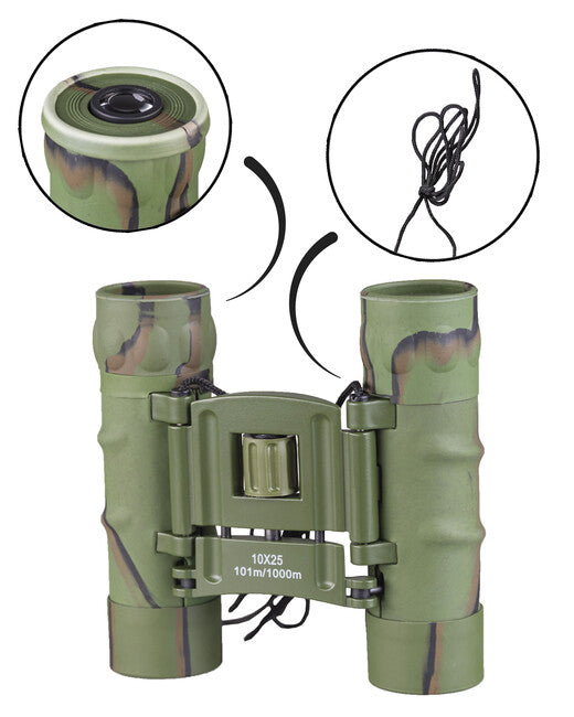 Mil-Tec 10x25 GEN II Κιάλια με Επένδυση Καουτσούκ με Θήκη, Woodland