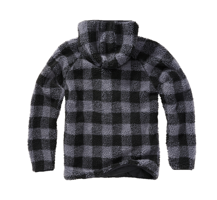 Brandit Worker Μπουφάν Fleece με Κουκούλα Teddyfleece, Μαύρο/Γκρι