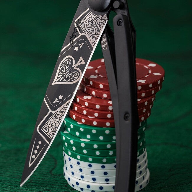 Deejo Black tattoo biker αναδιπλούμενο μαχαίρι ebony wood Good Luck
