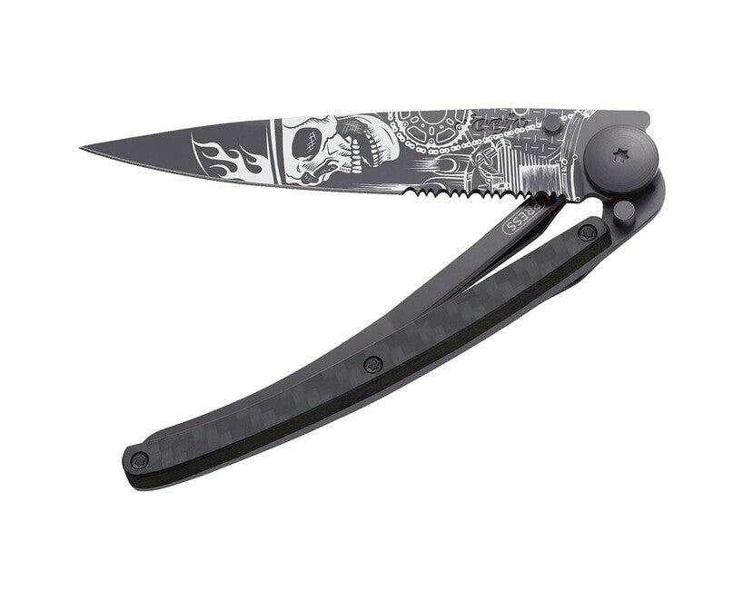 Deejo Tattoo Serration Μαχαίρι Πτυσσόμενο με Δόντι Carbon, Ride or Die