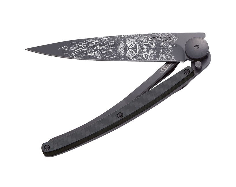 Deejo Tattoo Μαχαίρι Διπλής Δράσης Black Carbon Lion