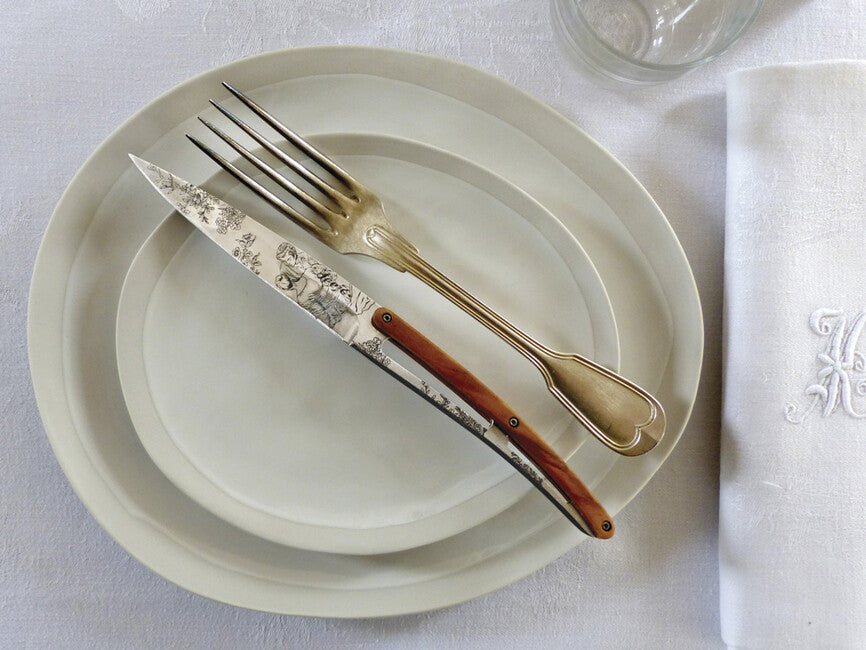 Deejo Σετ 6 Μαχαιριών Steakhouse Toile de Jouy Λαμπερή Λάμα Ελιά Ξύλο Design
