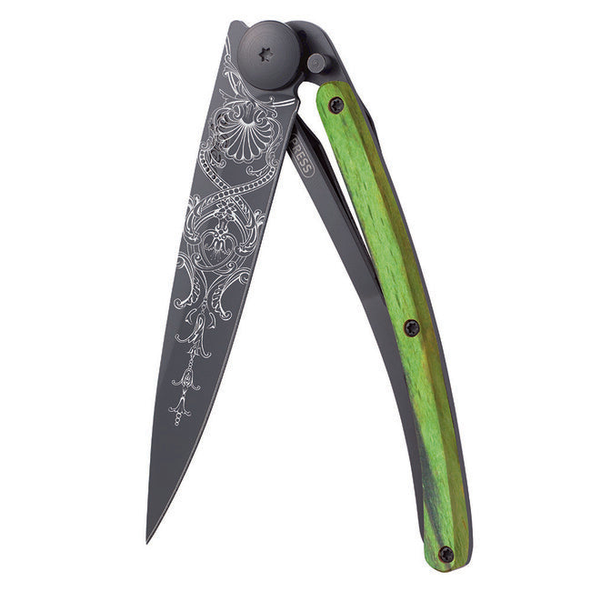 Deejo Versailles Αναδιπλούμενο Μαχαίρι Black tattoo Green Beech