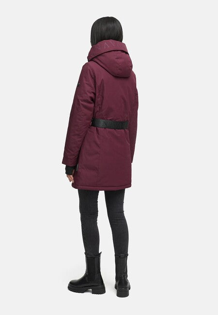 Navahoo Women's Winter Parka FROSTKUSS 14 with Detachable Hood and Belt, Wine