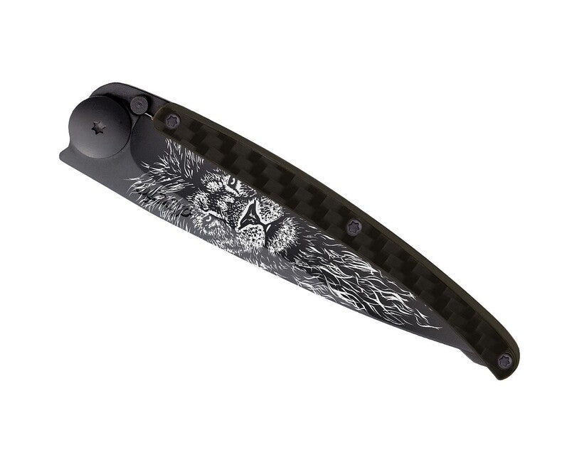 Deejo Tattoo Μαχαίρι Διπλής Δράσης Black Carbon Lion