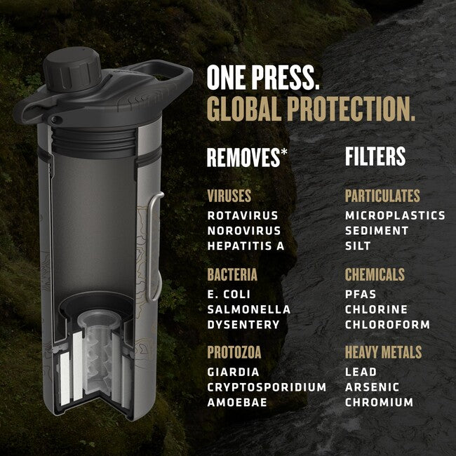 GRAYL GeoPress™ Titanium Purifier φιλτραρισμένο μπουκάλι + Cook Lid, Covert Black