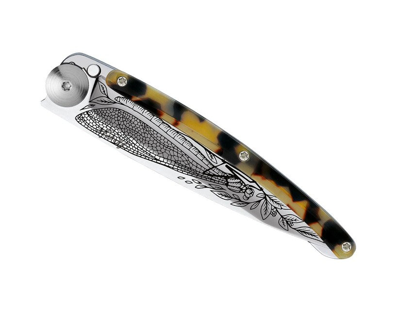 Deejo Tattoo Turtle Αναδιπλούμενο Μαχαίρι Dragonfly, κατοπτρικό κέλυφος χελώνας