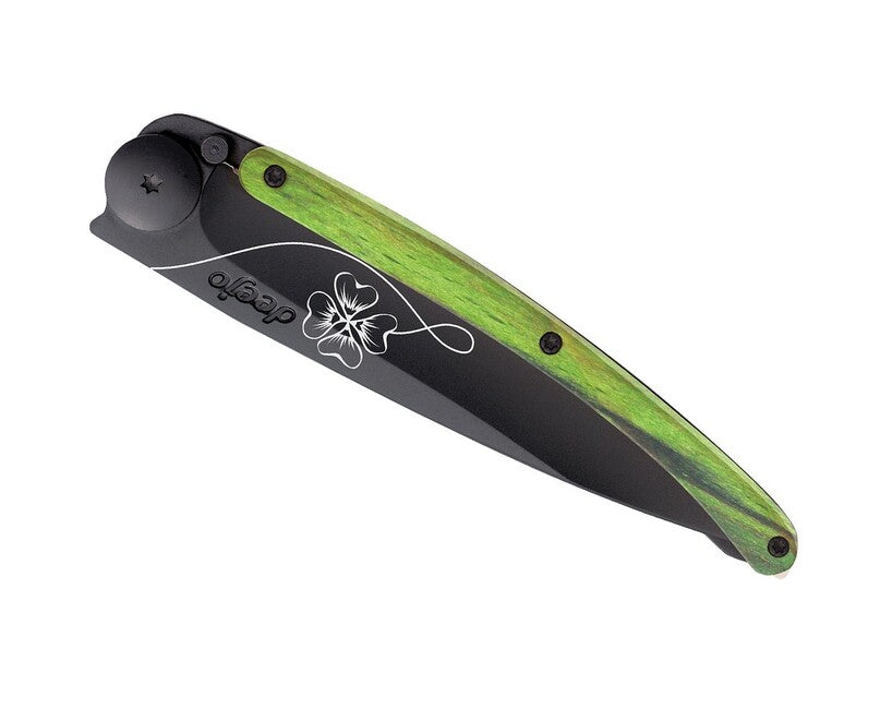 Deejo Tattoo Μαχαίρι Πτύσσης Black Green Beech, Lucky Charm