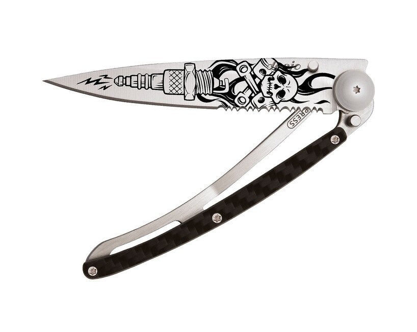 Deejo Tattoo Μαχαίρι Πτυσσόμενο Serration Titanium Carbon Fiber Biker