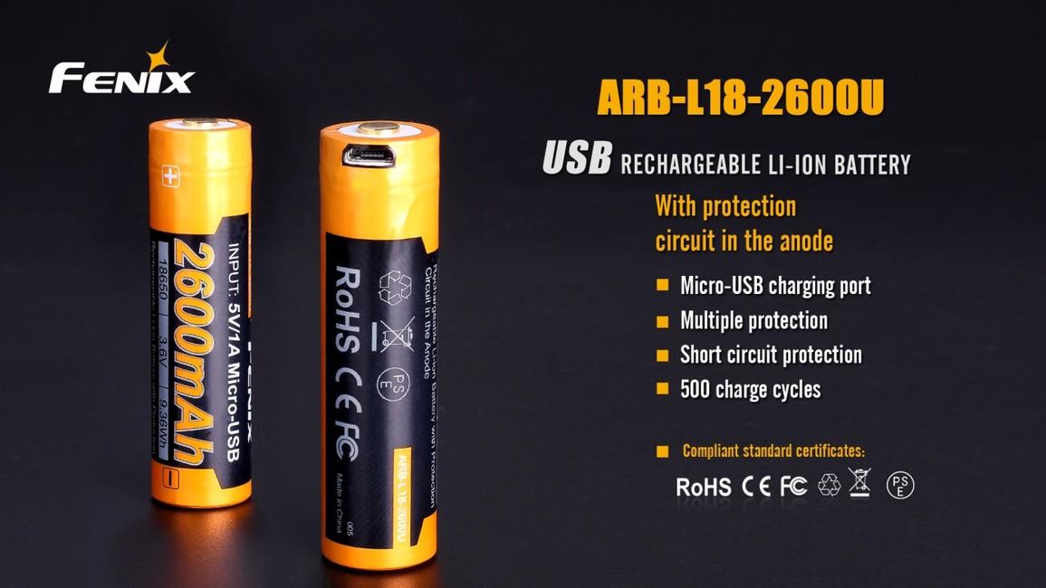 Fenix 18650 μπαταρία USB Li-Ion 2600 mAh