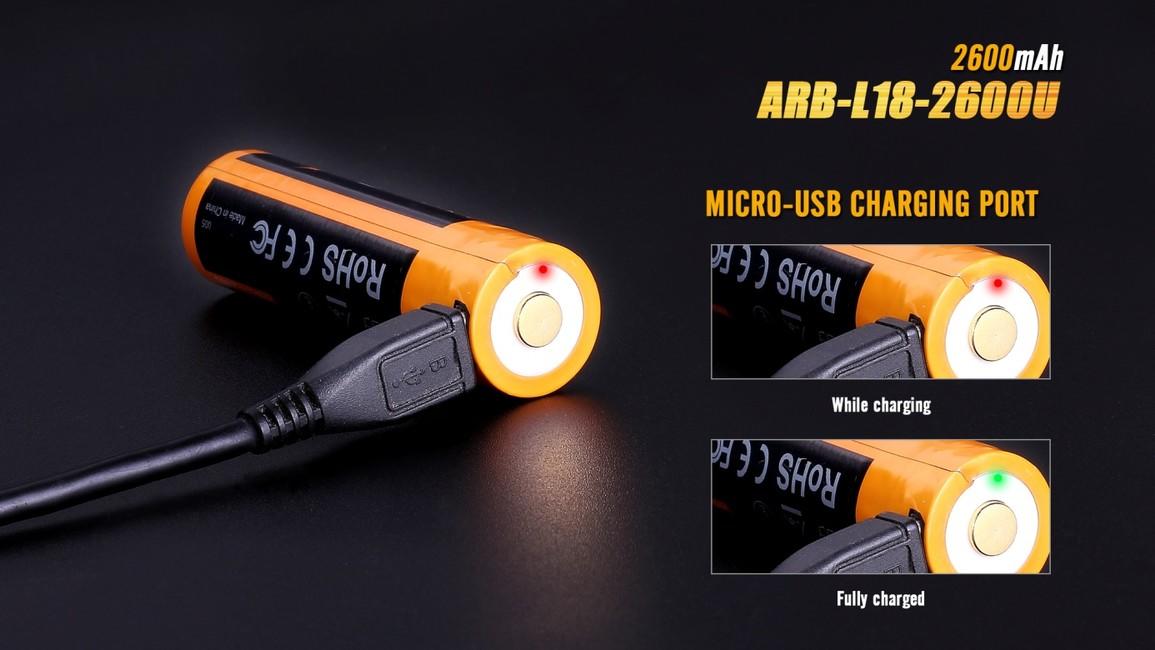 Fenix 18650 μπαταρία USB Li-Ion 2600 mAh