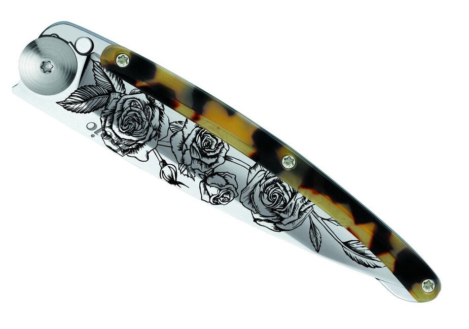 Deejo Tattoo Turtle Μαχαίρι Αναδιπλούμενο Mirror Dark Roses