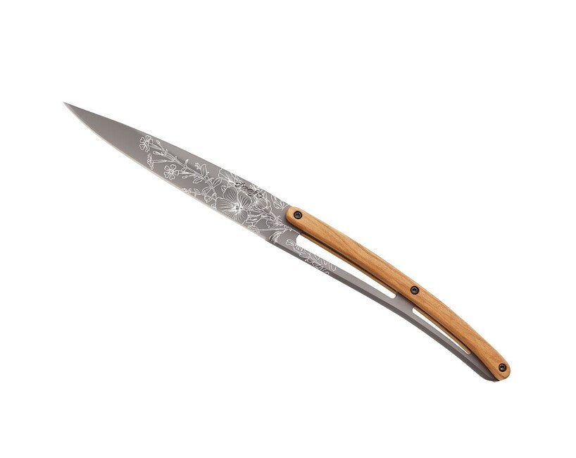 Deejo Tattoo Blossom σετ 6 μαχαιριών steak, γκρι τιτάνιο, ξύλο ελιάς