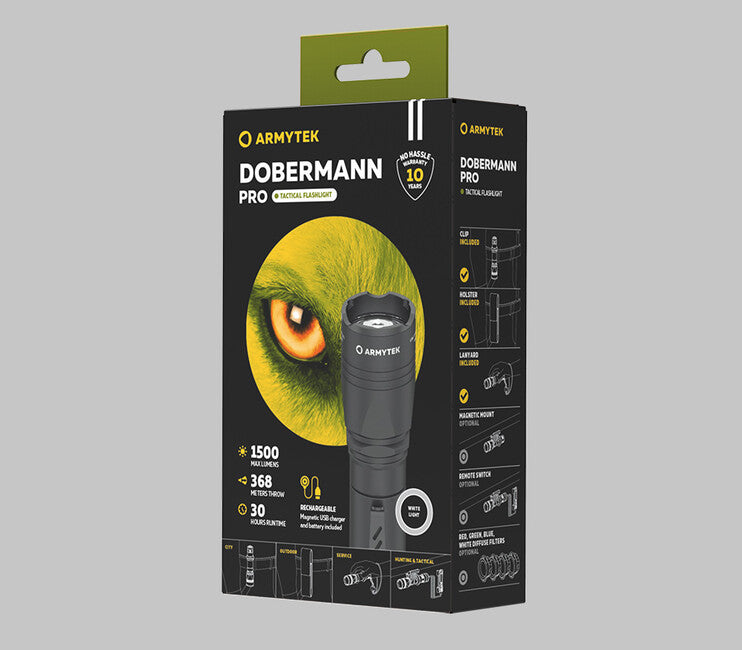 ArmyTek Dobermann Pro Φακός Τσέπης LED, White, Λειτουργία με Επαναφορτιζόμενη Μπαταρία, 1400 lm, 114 g