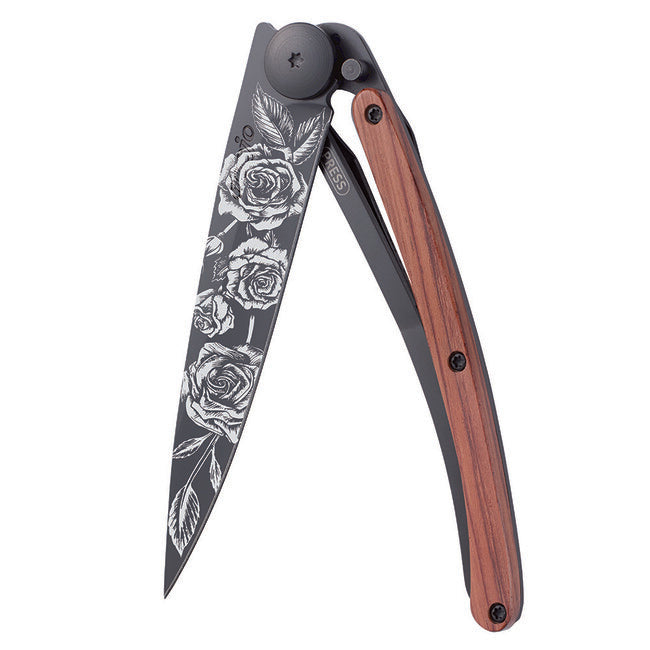 Deejo Black Tattoo Κλειστό Μαχαίρι Coralwood Roses