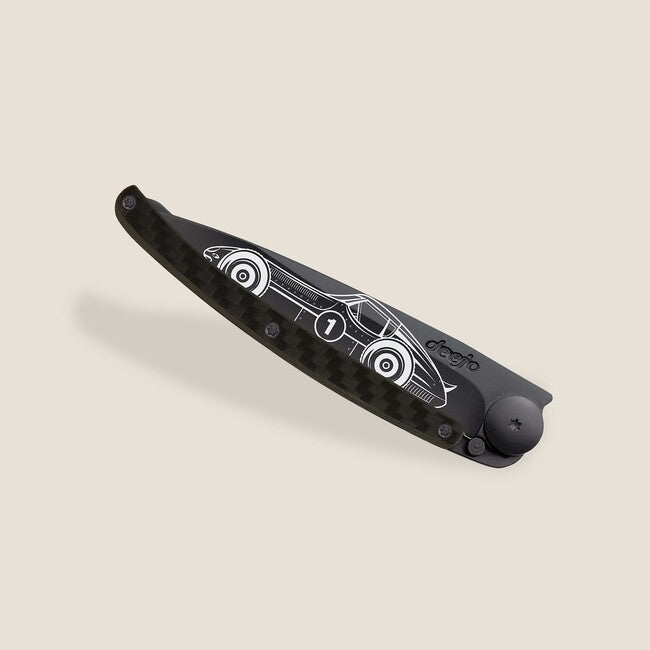 Deejo Tattoo Μαχαίρι Αναδιπλούμενο Μαύρο Κάρβουν Racing car
