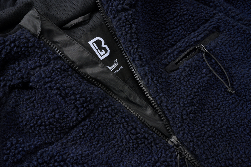 Brandit Worker Μπουφάν Fleece με Κουκούλα Teddyfleece, Ναυτικό Μπλε