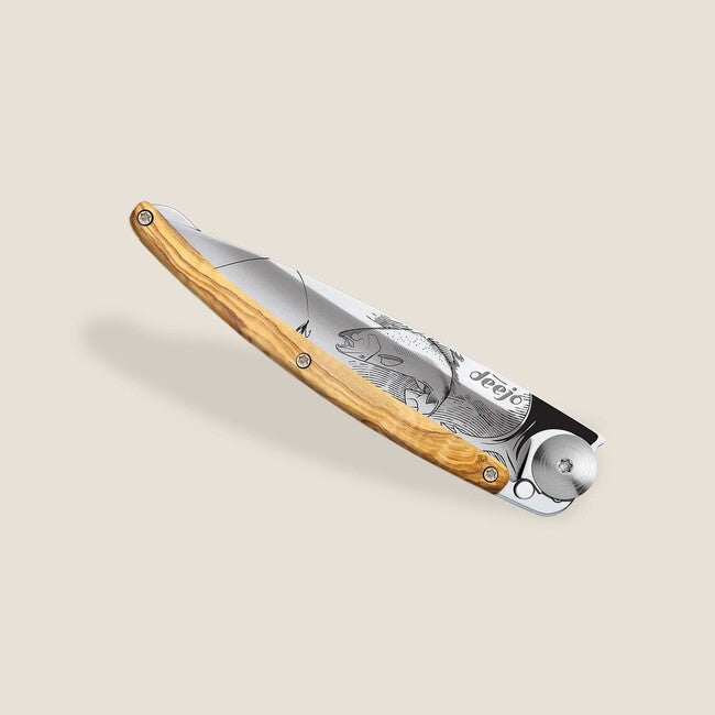 Deejo Tattoo Mirror Αναδιπλούμενο Μαχαίρι Olive Wood Trout