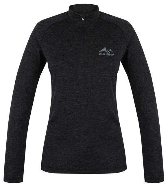 HUSKY Merino θερμικό μπλουζάκι μακρύ Merow zips, μαύρο, L
