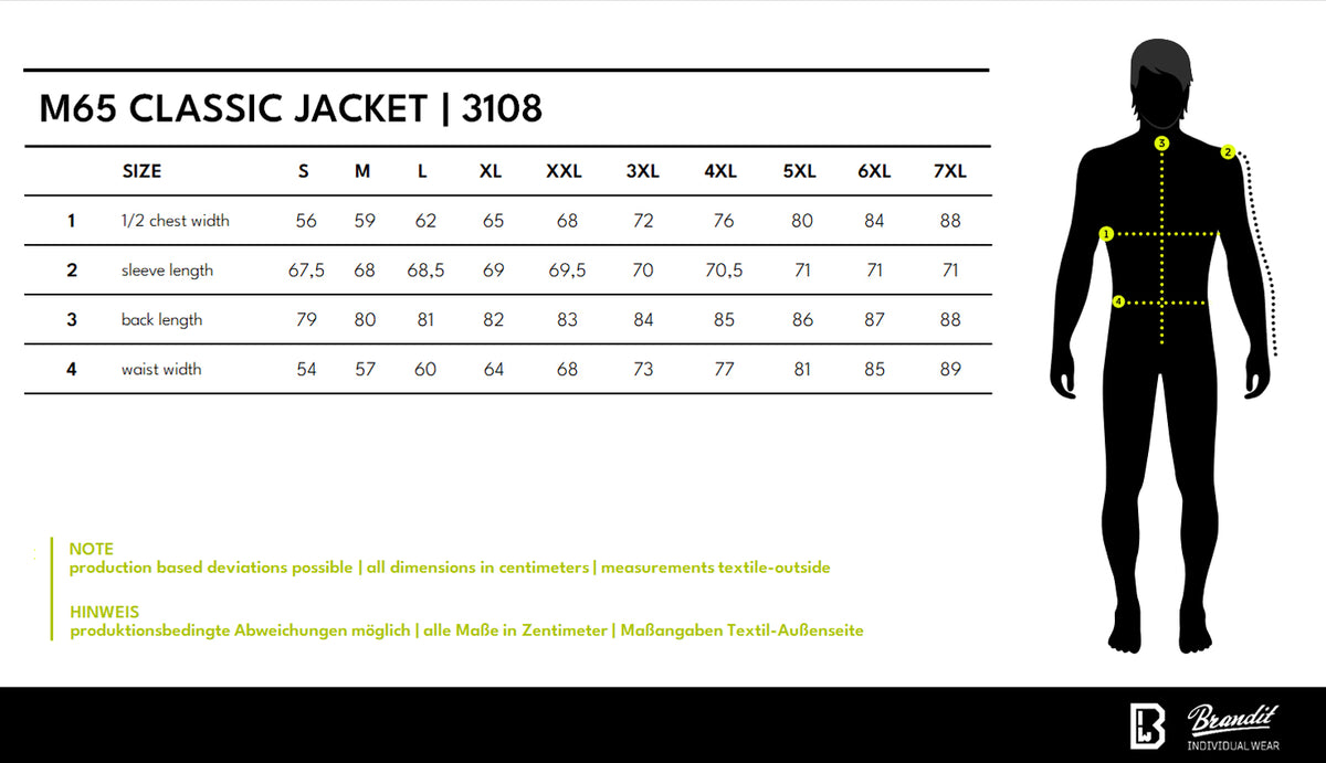 Veľkostná tabuľka M65 Classic Jacket