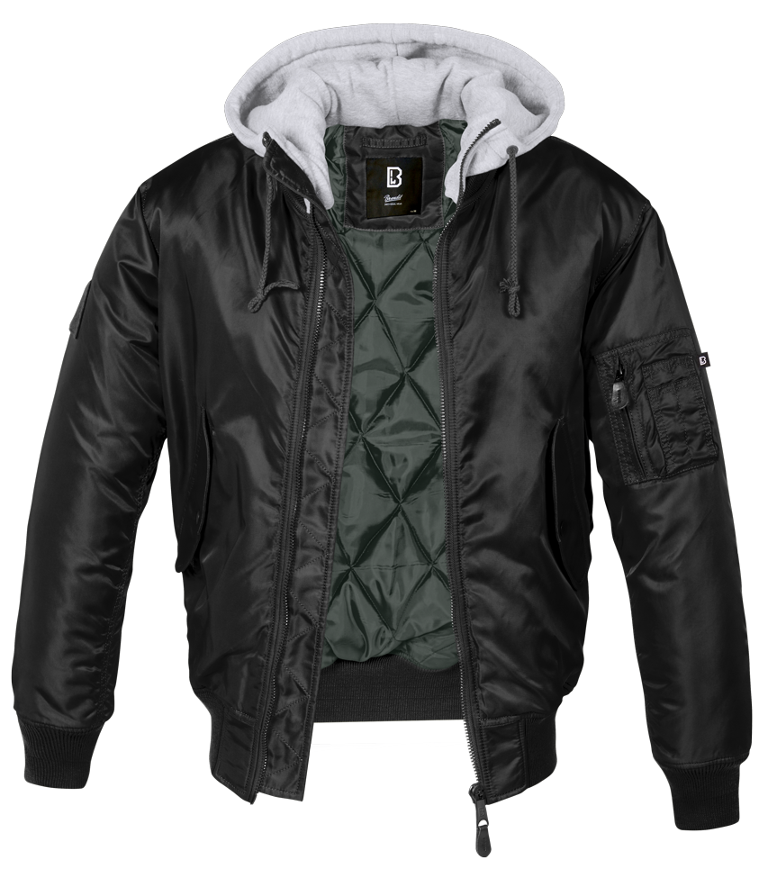 Brandit MA1 hooded bomber bunda, čierna-sivá