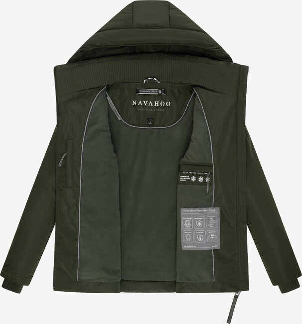 Navahoo Women's Winter Jacket FLÜSTERFEE 14 with Large Hood, Dark Olive