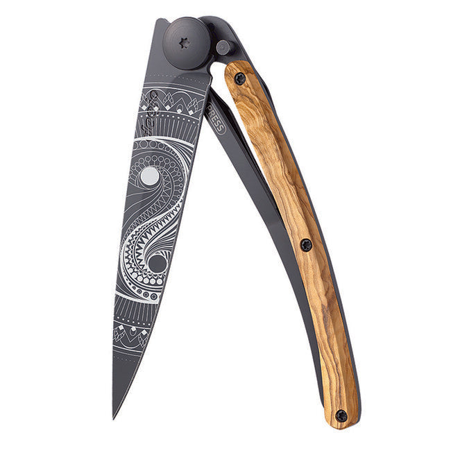 Deejo Tattoo Μαχαίρι Διπλωνόμενο Black Olive Wood Yin Yang