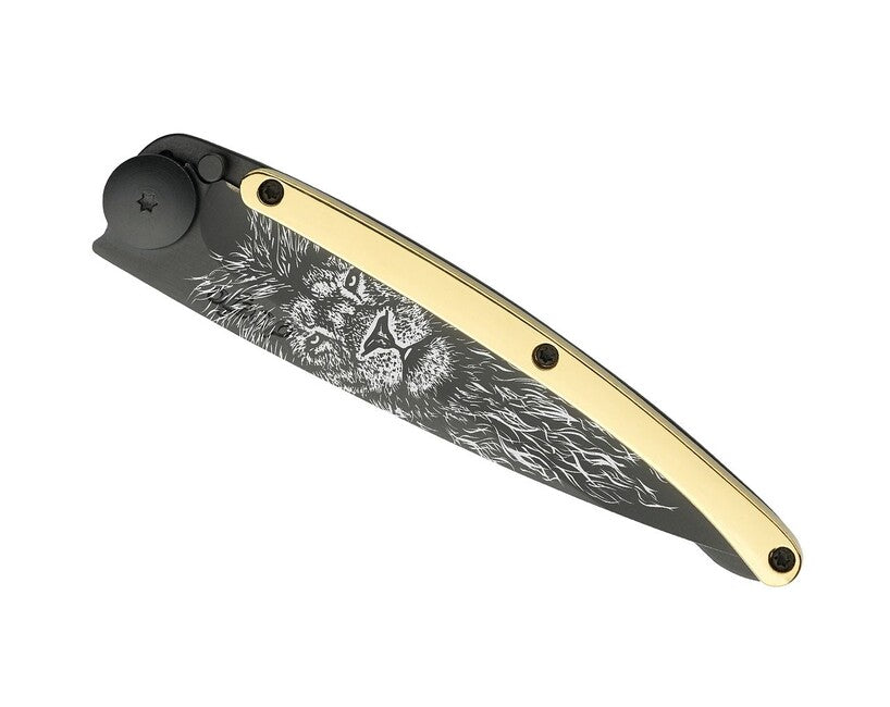 Deejo GOLD Tattoo Μαχαίρι Αναδιπλούμενο 23kt yellow, Lion