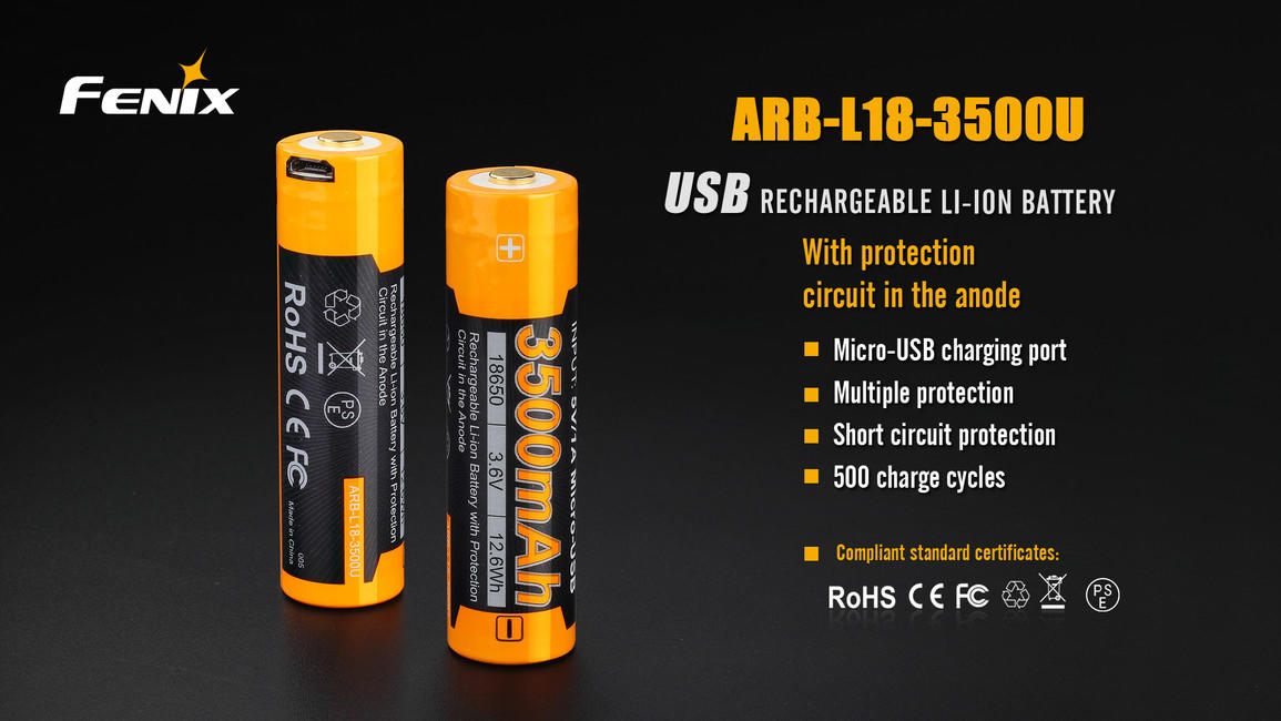 Fenix Μπαταρία Λιθίου USB 18650 Li-ion 3500 mAh