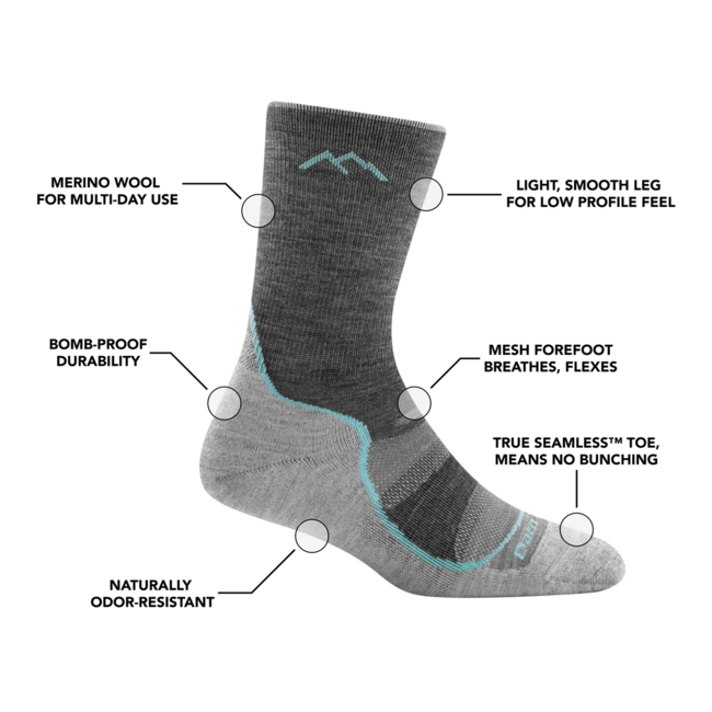 Darn Tough Light Hiker Micro Crew Κάλτσες Ελαφρές με Μαξιλάρι, Slate